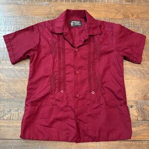 Red Guayabera D Suarez  Boys Kids Sz 12 Traditional Mexican Collared Button Down